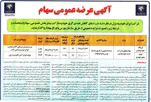 مزایده, مزایده عرضه عمومی سهام - 95.12.14