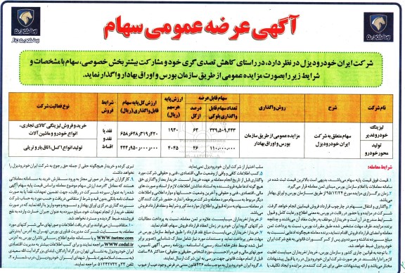 مزایده, مزایده عرضه عمومی سهام - 95.12.14