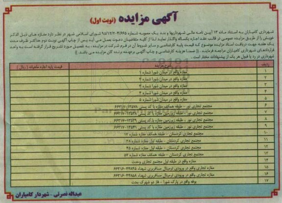 مزایده,مزایده واگذاری مغازه