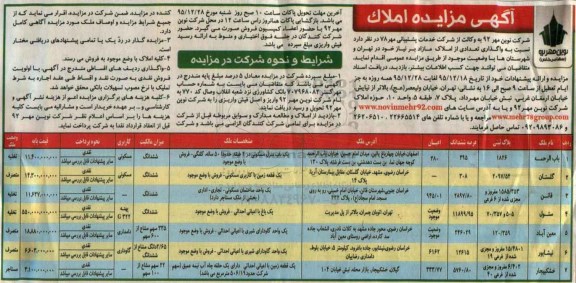 مزایده,مزایده املاک واقع در اصفهان.مشهد.خراسان جنوبی.تهران و گیلان