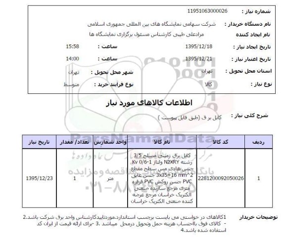 استعلام سیم کابل برقی زمینی