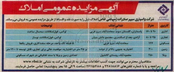 مزایده,مزایده فروش املاک کاربری اداری تجاری مسکونی زمین ویلا