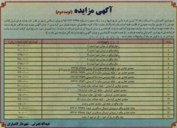 مزایده,مزایده واگذاری مغازه نوبت دوم