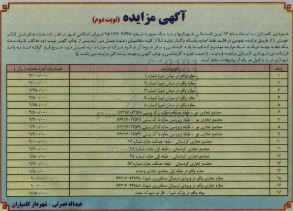 مزایده,مزایده واگذاری مغازه نوبت دوم 