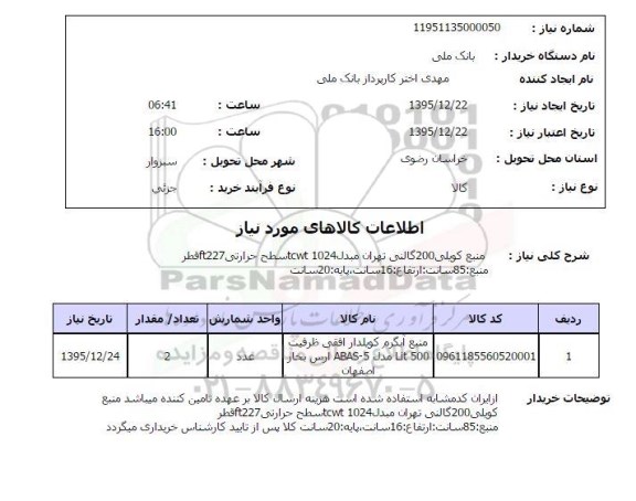 استعلام, استعلام منبع کوبلی 200 گالنی