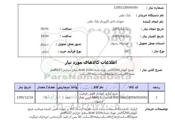 استعلام, استعلام منبع کوبلی 200 گالنی 