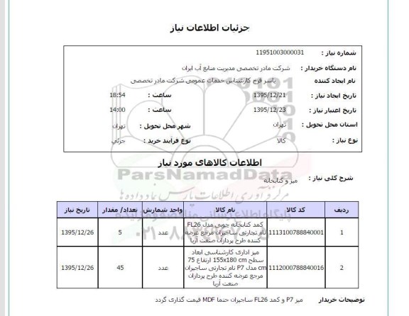 استعلام میز و کتابخانه 