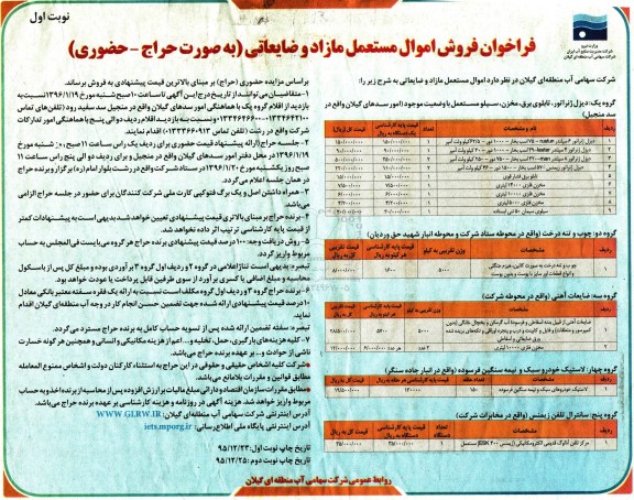 مزایده, فراخوان فروش اموال مستعمل مازاد و ضایعاتی