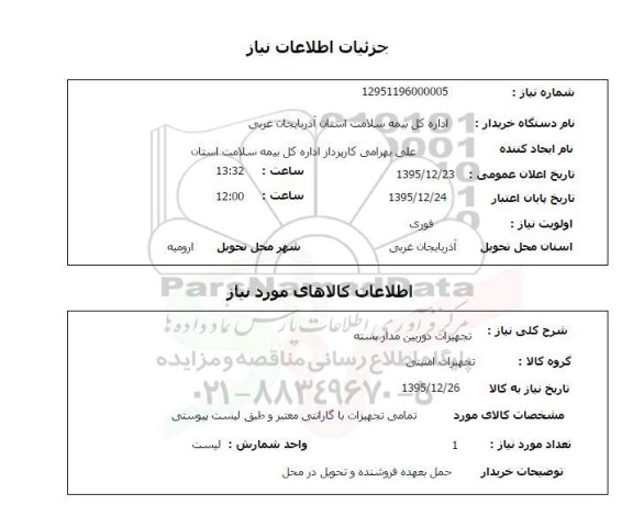استعلام, استعلام تجهیزات دوربین مداربسته
