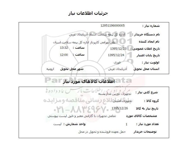 استعلام, استعلام تجهیزات دوربین مداربسته 