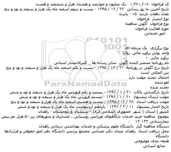 فراخوان مناقصه , فراخوان مناقصه خريد خدمات پايگاههای اورژانس روستايی ٬ عشايری و شهرهای زير ۵۰ هزار نفر
