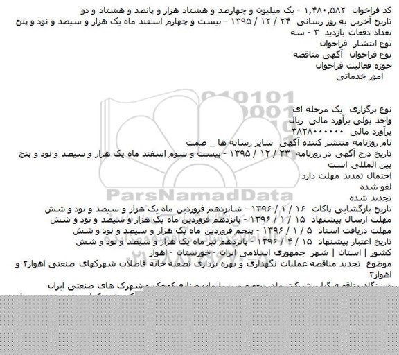 مناقصه عمليات نگهداری و بهره برداری تصفيه خانه فاضلاب