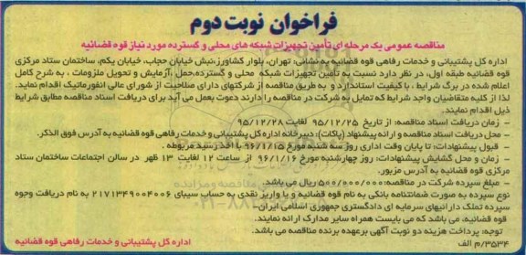 فراخوان , فراخوان تامین تجهیزات شبکه های محلی و گسترده- نوبت دوم