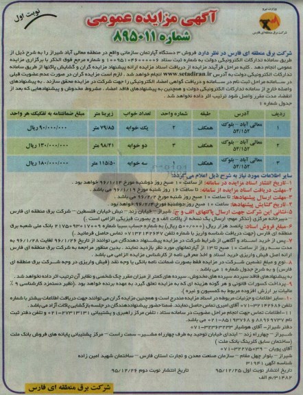 مزایده,مزایده فروش سه دستگاه آپارتمان سازمانی