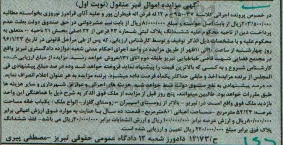 مزایده,مزایده ششدانگ خانه با عرصه 52.24مترمربع
