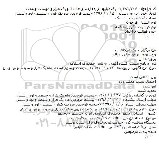 آگهی مناقصه, اسناد ارزيابی مناقصات ۶۷/۹۵ م ن - ۷۳/۹۵ م ن