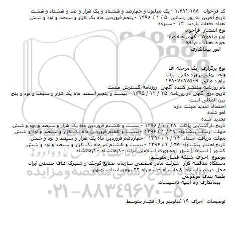 آگهی مناقصه, مناقصه اجرای شبکه فشار متوسط