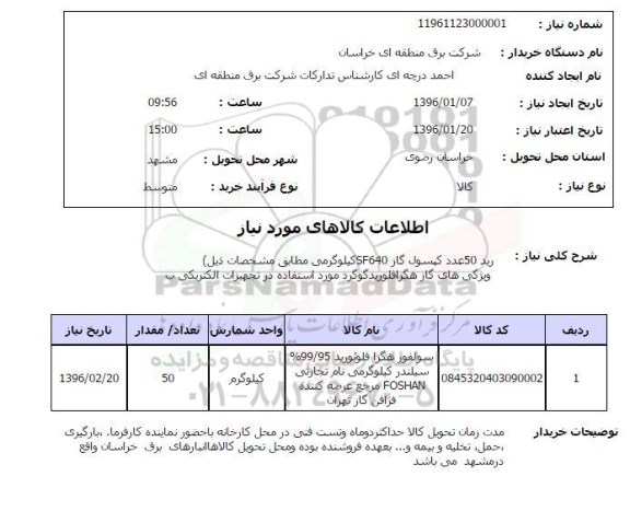 استعلام سولفور هگزا فلوئورید