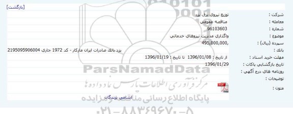 مناقصه عمومی, مناقصه واگذاری مدیریت نیروهای خدماتی