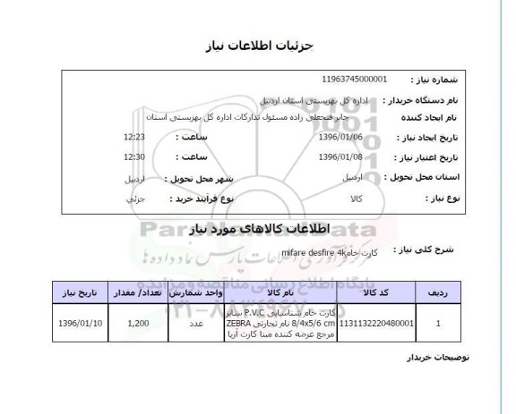 استعلام, استعلام کارت خام 