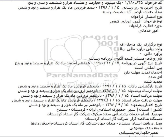 آگهی ارزیابی کیفی, مناقصه انجام خدمات پشتیبانی ستاد مرکزی