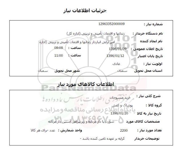 استعلام, استعلام شورت پادار مردانه و زیرپیراهن آستین دار مردانه