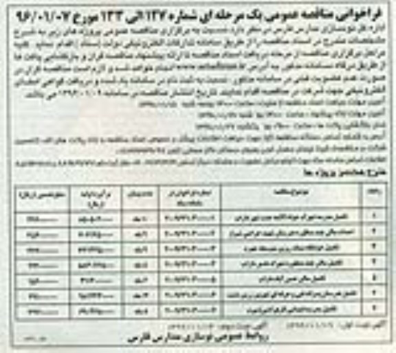فراخوان مناقصه عمومی, مناقصه تکمیل مدرسه جوادالائمه و ...نوبت دوم