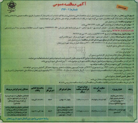 آگهی مناقصه عمومی,مناقصه ساماندهی علایم راهنمایی مسیر- نوبت دوم