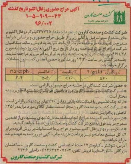 مزایده , مزایده زغال اکتیو تاریخ گذشته