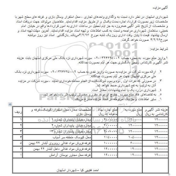 آگهی مزایده,مزایده واگذاری واحدهای تجاری