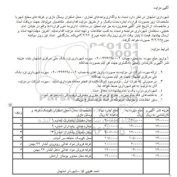 آگهی مزایده,مزایده  واگذاری واحدهای تجاری