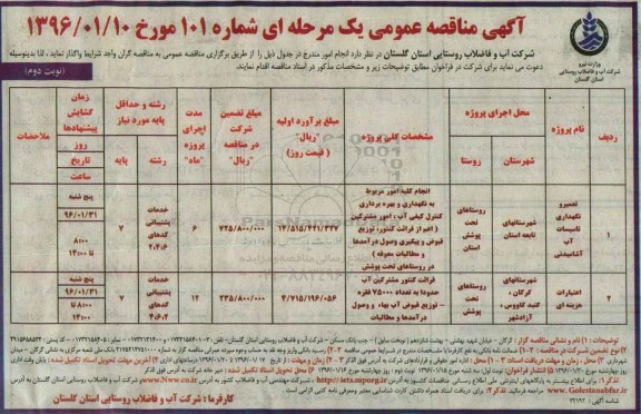 آگهی مناقصه عمومی, مناقصه تعمیر و نگهداری تاسیسات آب آشامیدنی ... نوبت دوم 