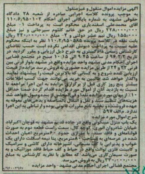 مزایده,مزایده منزل مسکونی با متراژ شصت متر