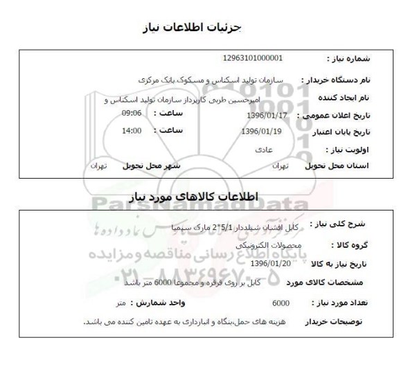 استعلام کابل افشان شیلددار