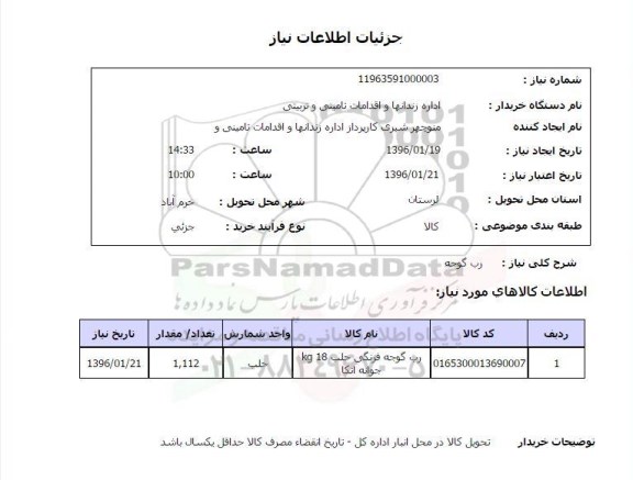 استعلام , استعلام رب گوجه فرنگی حلب 18 KG جوانه اتکا