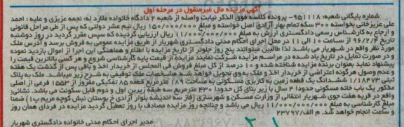 مزایده,مزایده ششدانگ زمین مسکونی قطعه 85 تفکیکی