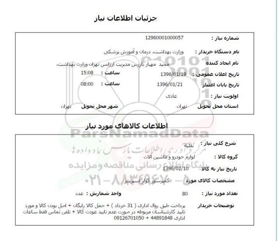 استعلام، استعلام کمپرسور کولر اسپرینتر