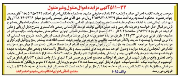 مزایده,مزایده 4 دانگ مشاع از ششدانگ واحد تجاری