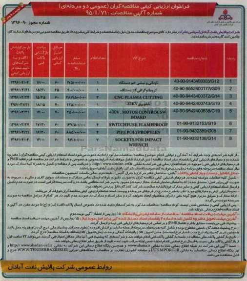 فراخوان ارزیابی کیفی مناقصه گران (عمومی دو مرحله ای) , فراخوان ارزیابی کیفی ناودانی و نبشی خم دستگاه  ...نوبت دوم 