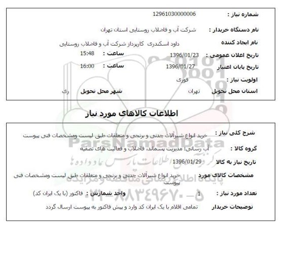 استعلام خرید انواع شیرآلات چدنی و برنجی