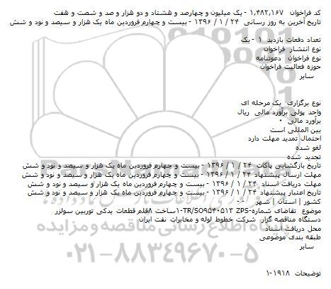 ​فراخوان , ​فراخوان ساخت ۸ قلم قطعات یدکی توربین سولزر    