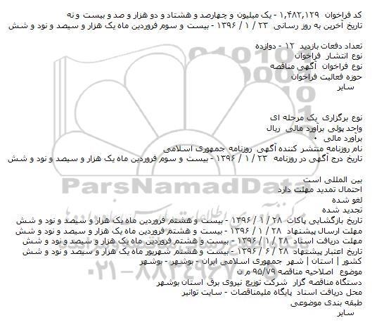 اصلاحیه , مناقصه نیرو رسانی، توسعه و بازسازی شبکه های توزیع نیروی برق