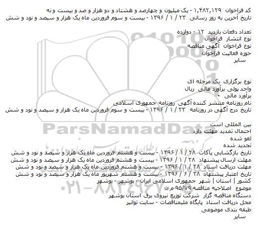 اصلاحیه , مناقصه نیرو رسانی، توسعه و بازسازی شبکه های توزیع نیروی برق