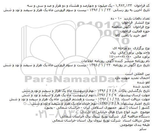 مناقصه خرید انواع چراغ های خیابانی ال ای دی