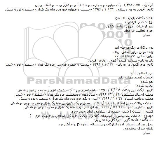 فراخوان , فراخوان خدمات پشتیبانی از انبارهای کالا و سوخت