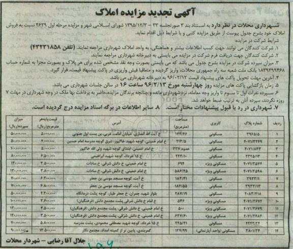 مزایده,مزایده فروش املاک کاربری مسکونی ویژه واحد آپارتمانی