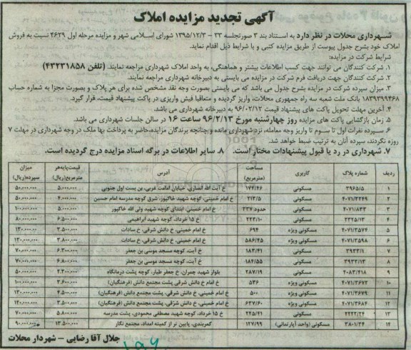 مزایده,مزایده فروش املاک کاربری مسکونی ویژه واحد آپارتمانی 