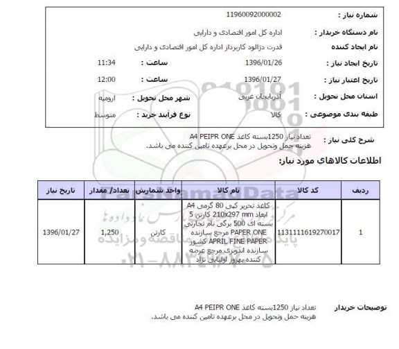 استعلام , استعلام کاغذ تحریر 80 گرمی A4