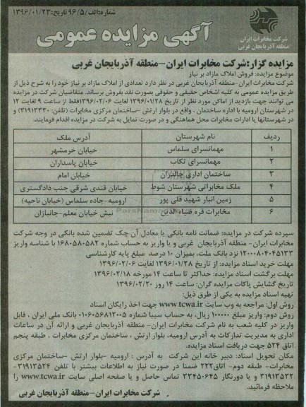 مزایده,مزایده فروش املاک مازاد بر نیاز به صورت نقد