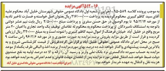مزایده,مزایده یک واحد تجاری با اعیان چهل متر